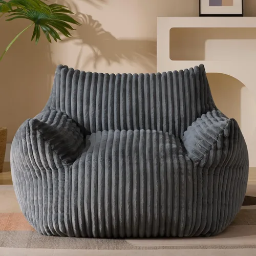 Vista 11 de Puf Chaise Lounge de Gran Tamaño para Interiores para Adultos con Reposabrazos y Otomana - Puf Gigante Cómodo Beige Perezoso para el Suelo, Sofá