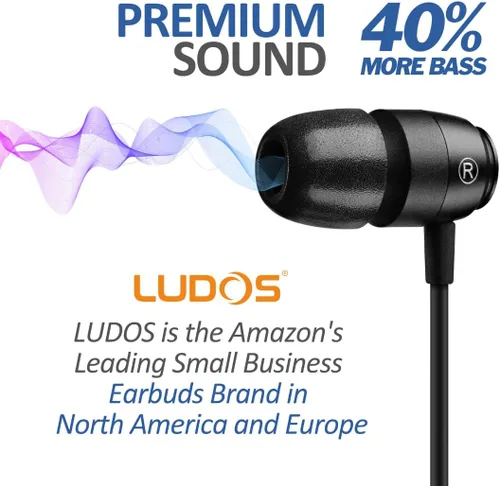 Vista 7 de LUDOS Clamor 2 PRO - Auriculares intrauditivos con cable, auriculares con micrófono, auriculares con aislamiento de ruido, espuma viscoelástica