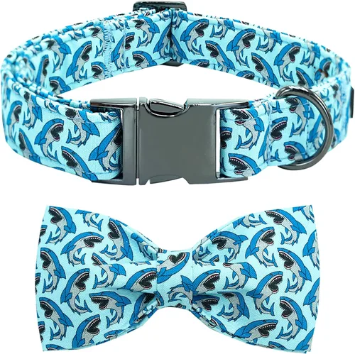 Vista 27 de Collar para perro, con estampado de tiburón, collar para cachorro, collar para mascotas, collar de lazo para perros, suave, duradero, ajustable