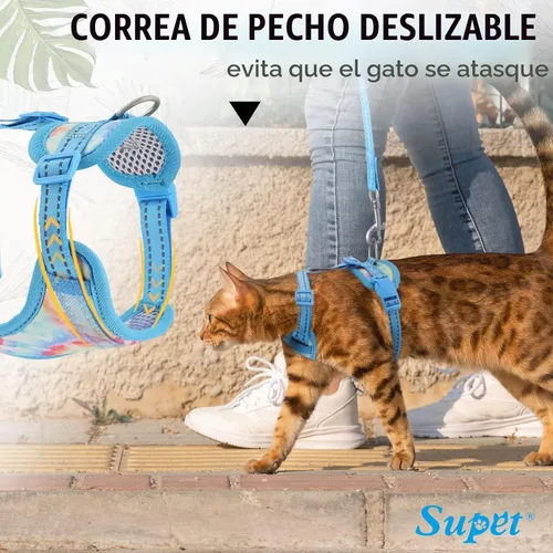 Vista 3 de Supet Arnés y correa para gatos a prueba de escape para caminar, chaleco ajustable para gatos y correa para perros grandes y pequeños 2-Rosa
