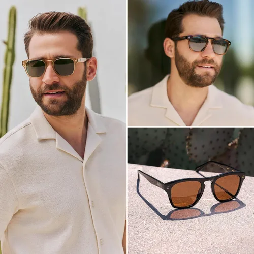 Vista 7 de WearMe Pro Gafas de sol rectangulares retro polarizadas para hombre