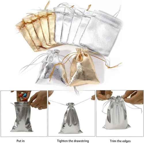 Vista 7 de 50 bolsas con cordón de organza para joyería, bolsas de almacenamiento, bolsas de regalo para joyas, fiestas de Navidad, regalos de boda