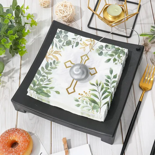 Vista 3 de AnyDesign 80 servilletas de papel con cruz vegetal, hojas verdes, desechables, servilletas de almuerzo, bautismo, postre, cena, servilletas de mano