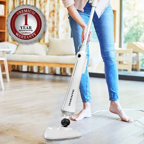 Vista 7 de OVENTE Limpiador de trapeador de vapor eléctrico, vaporizador de piso de 1300 W con cabezal giratorio, tanque de agua recargable y almohadilla