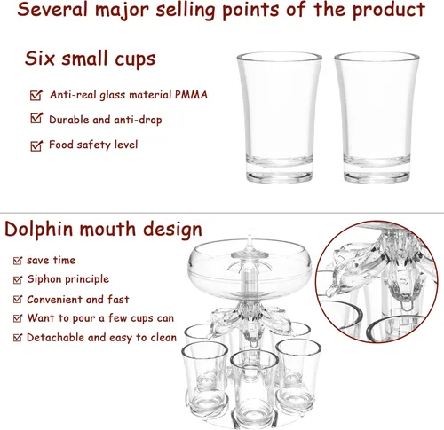 Vista 5 de ALEVMOOM Dispensador y soporte para 6 vasos de chupito, dispensadores para llenar líquidos, dispensador de licor acrílico sin contacto para bebidas