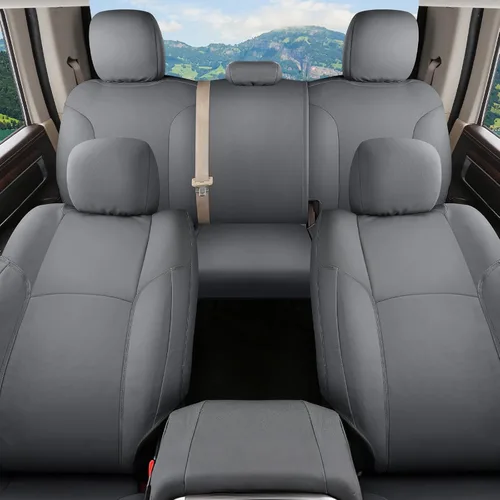 Vista 32 de Coverado Chevy Silverado - Juego completo de fundas de asiento de lona impermeables, apto para Silverado GMC Sierra 2007-2013 y 2019-2025 1500 Negro