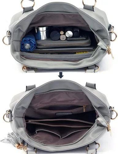 Vista 5 de Qiyuer - Juego de bolsos y carteras para mujer: bolso grande tipo bandolera, bolso tipo hobo y cartera, 3 piezas A01-3pcs/Set Gris
