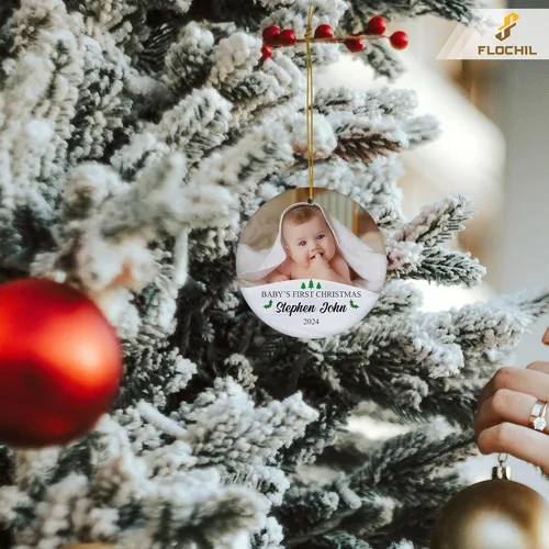 Vista 4 de FLOCHIL Adorno personalizado para la primera Navidad del bebé con nombre de foto, adorno personalizado para la primera Navidad, regalos para bebés