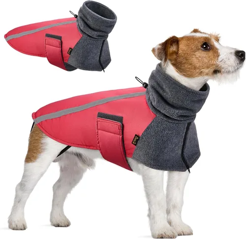 Vista 17 de SlowTon - Abrigo de invierno para perro, cálida chaqueta para perritos para exteriores con forro polar y bufanda de cuello de tortuga, chaleco