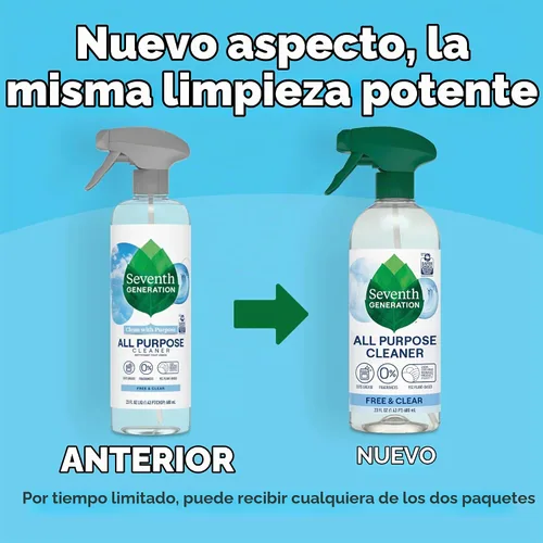 Vista 3 de Seventh Generation Limpiador Multiusos, Transparente y Sin Fragancia, Corta Grasa, 23 onzas líquidas
