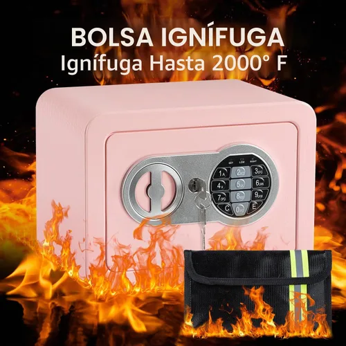 Vista 2 de Caja de seguridad de 0.23 pies cúbicos, pequeña con bolsa ignífuga, llaves y código de acceso, caja de seguridad electrónica digital para efectivo