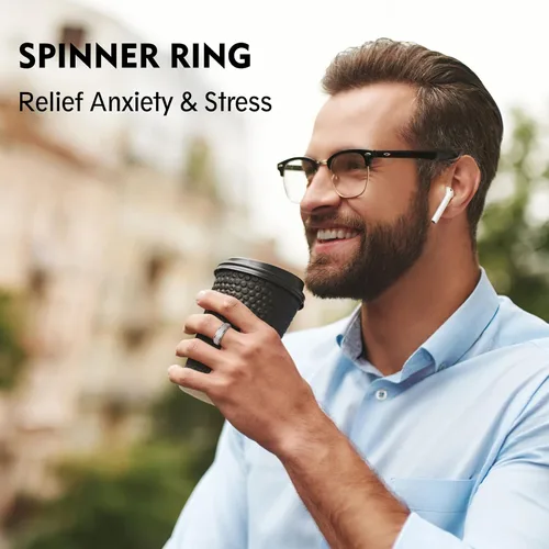 Vista 5 de LAOYOU Anillo giratorio para aliviar la ansiedad y la ansiedad para mujer, acero inoxidable de 0.236 pulgadas, con purpurina, para aliviar