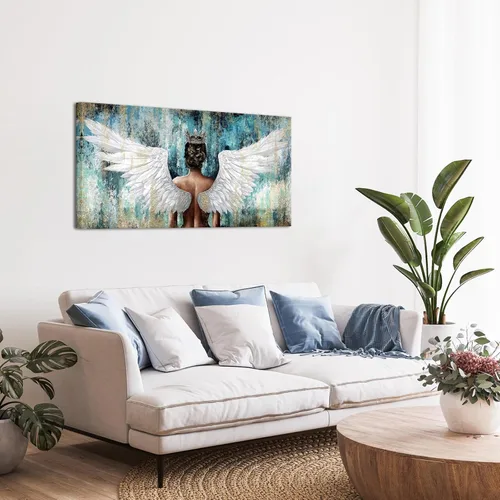 Vista 3 de LevvArts Lienzo decorativo para pared, diseño de mujer negra con alas de ángel, impresiones de pintura de niña negra, obras de arte rústicas