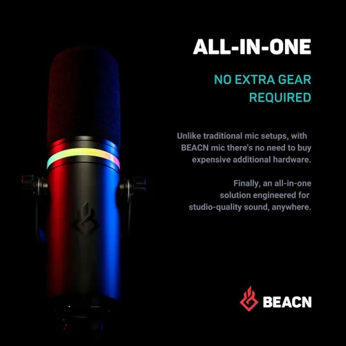 Vista 6 de BEACN Micrófono USB Dark Dynamic para PC - Micrófono Profesional para Podcast, Gaming, Streaming - Micrófono de Escritorio de Calidad de Estudio
