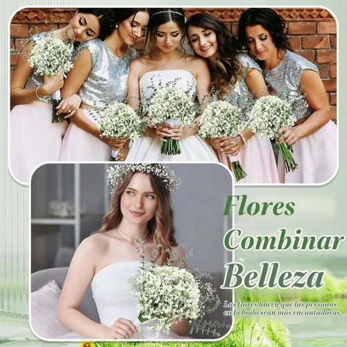 Vista 6 de Retrowavy 80 piezas de flores artificiales de aliento de bebé, flores de aliento de bebé, ramos de gypsophila con tallos de eucalipto sintético