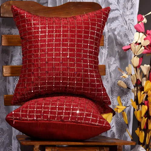 Vista 13 de Juego de 2 almohadas decorativas negras de 12 x 12 pulgadas, fundas de almohada pequeñas de seda para sofá, funda de cojín bordada con lentejuelas