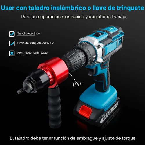 Vista 3 de YUZES Herramienta de Tuerca de Remache Kit de Tuercas de Remache, Adaptador de Pistola de Tuerca de Remache Compatible con Taladro Inalámbrico