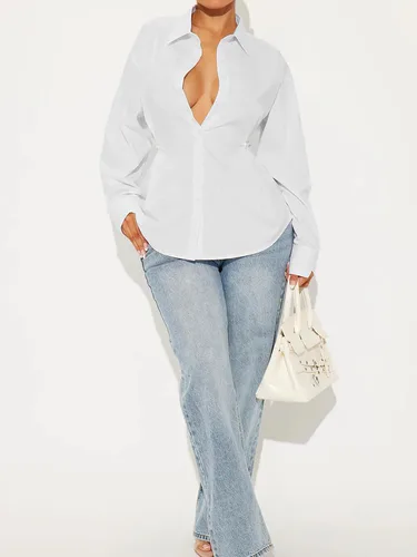 Vista 2 de Blusa de manga larga con botones laterales ajustables, camisa clásica de trabajo y casual para mujer