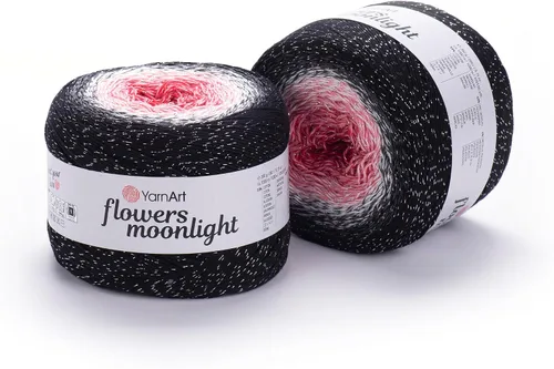 Vista 12 de YarnArt Flowers Moonlight - Hilo de algodón con purpurina, suave, ganchillo arcoíris, tejido a mano de lúrex metálico, pastel plateado, algodón