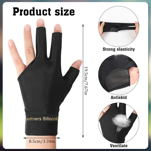 Vista 2 de 6 guantes de billar para mano izquierda, 3 dedos, guantes de billar para mujeres u hombres, accesorios de billar