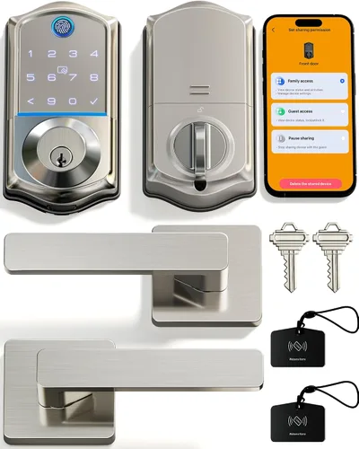 Vista 15 de Veise VE017-B Cerradura inteligente de huellas dactilares para puerta delantera, control de aplicación, cerrojo de entrada sin llave 8 en 1 con 2