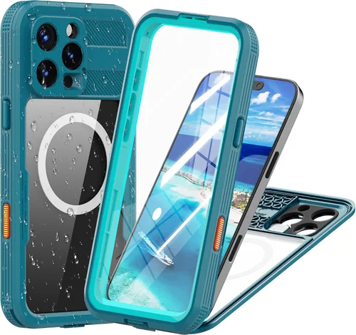 Vista 10 de Funda protectora de cuerpo completo compatible con iPhone 15 de 6.1 pulgadas, magnética, impermeable, a prueba de caídas, nieve, arañazos