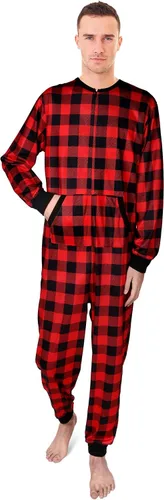 Vista 4 de Haysandy - Pijamas de Navidad a juego para parejas, para la familia, búfalo, a cuadros, para adultos, color rojo, para hombres y mujeres