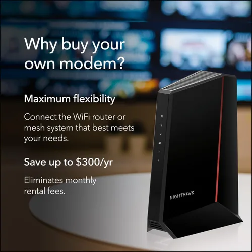 Vista 6 de NETGEAR Nighthawk DOCSIS 3.1 Módem de cable de división media/alta (CM2500) – Aprobado para las velocidades más rápidas de hoy y compatible