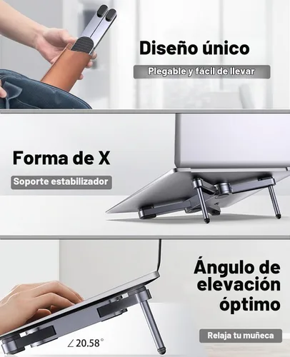 Vista 4 de YICOSUN New Concept - Soporte ergonómico ajustable de aluminio para MacBook Pro/Air de hasta 15.6 pulgadas, soporte de computadora plegable