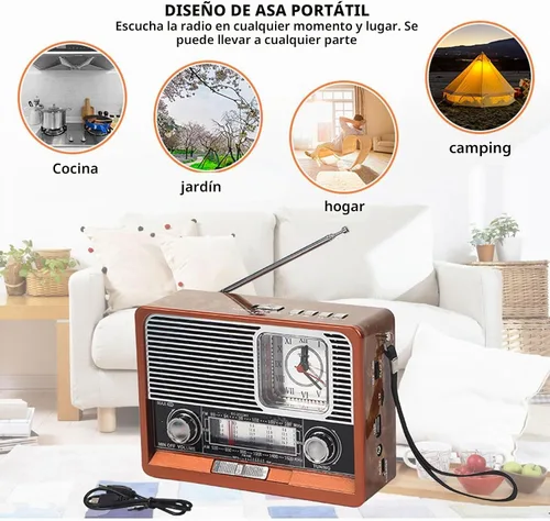 Vista 2 de Radio vintage multifuncional AM FM SW banda reloj linterna retroaltavoz con linterna LED, función de reloj, aspecto vintage para el hogar viajes