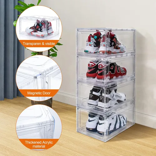 Vista 4 de Paquete de 6 cajas de zapatos transparentes apilables, cajas grandes de almacenamiento de zapatos, cajas de zapatos de acrílico que ahorran espacio