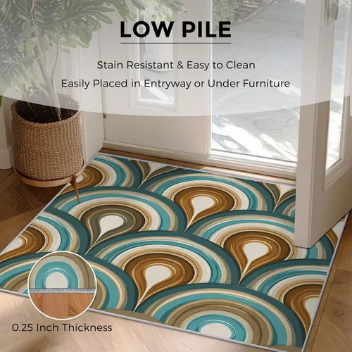 Vista 7 de 2x3 Retro Wavy Throw Rugs for Entryway, Washable Mid Century Modern Pattern Indoor Door Mat, Bedroom Kitchen Entrance, Non Slip Soft Thin, Abstract
