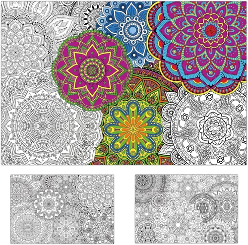 Vista 7 de Pósteres gigantes para colorear de mandala de 50 x 25 pulgadas, póster gigante para colorear con mandala para niños, adolescentes y adultos, mantel