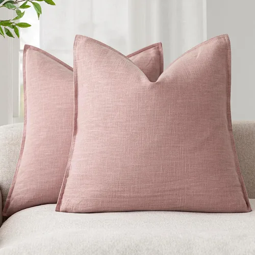 Vista 26 de Foindtower Juego de 2, Fundas Decorativas de Almohada de Lino Sólido Suaves Fundas de Cojín Europeo de Acento Estilo Granja Neutral para Silla Sofá