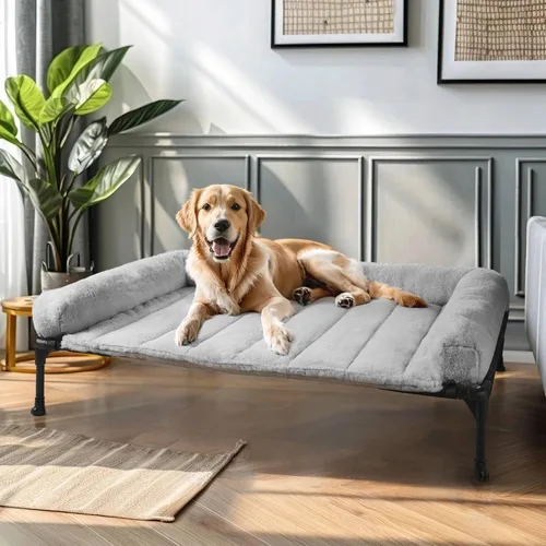 Vista 11 de Veehoo - Camas elevadas para perros de tamaño mediano con cojín de felpa esponjosa Orthopedic Raised Dog Beds for Indoor Outdoor, Soft Pet Sofa