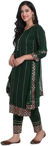 Vista 2 de Trend Matters Conjunto de pantalón Kurta de rayón morado para mujer india