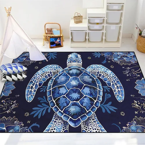Vista 30 de Alfombra de tortuga marina con estampado de animales marinos y animales marinos, alfombra con estampado de tortugas marinas, para niños y niñas