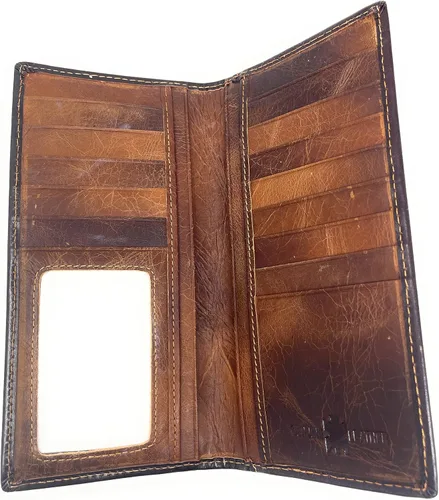 Vista 3 de Western - Cartera larga plegable de cuero genuino con corte láser para hombre, marrón, (CoffeeBrown), Billetera plegable