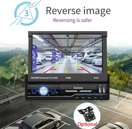 Vista 3 de Radio de coche 1 DIN MP5 reproductor de 7 pulgadas Bluetooth HD GPS pantalla retráctil USB iOS Android 8.1 navegación cámara de visión trasera