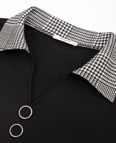 Vista 4 de Bebonnie Blusa casual de manga larga con cuello en V y solapa para mujer con botones