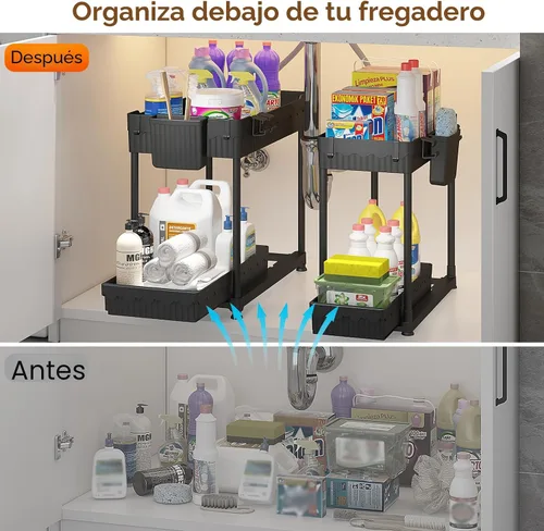 Vista 3 de Sevenblue Paquete de 4 organizadores para debajo del fregadero, organizadores de baño y almacenamiento, organizador de armario extraíble multiuso