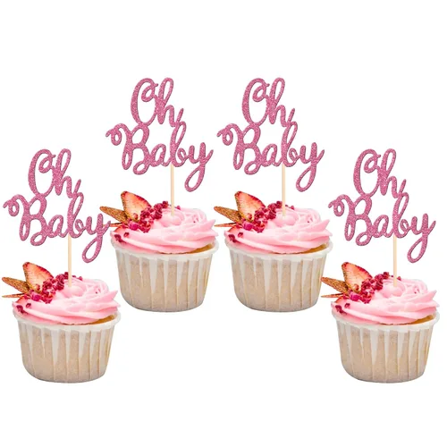 Vista 8 de 36 piezas Oh Baby Cupcake Toppers Glitter Baby Shower Cupcake Picks Decoraciones para Celebrar Baby Shower Niños Cumpleaños Suministros de Fiesta
