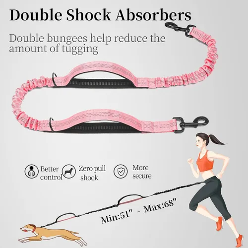 Vista 5 de iYoShop Correa de perro manos libres con bolsa con cierre, dobles asas acolchadas y elástica duradera para caminar, trotar y correr con tu perro