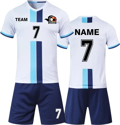 Vista 9 de Camiseta de fútbol personalizada para niños/niños/niñas/hombres/mujeres, camiseta y pantalón corto de fútbol personalizado con número de nombre