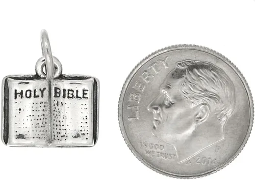 Vista 2 de LGU Dije de plata de ley oxidada de una cara abierta de la Biblia sagrada, Plata esterlina