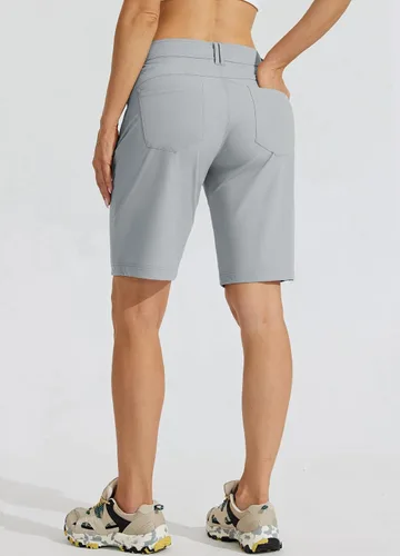 Vista 2 de Willit Pantalones cortos largos de senderismo para mujer de 10 pulgadas, de secado rápido, atléticos, de verano, con bolsillos