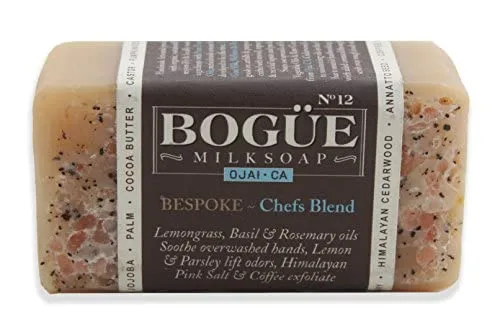 Vista 3 de Jabón de leche de cabra hecho a mano, exfoliante con sal y café rosa del Himalaya, neutralizante de olores, limón y perejil, citronela, albahaca
