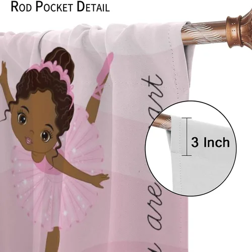 Vista 6 de YCness Cortinas afroamericanas para niños, tratamientos de ventana de niña negra afro para dormitorio, lindas cortinas de bailarina bailarina rosa