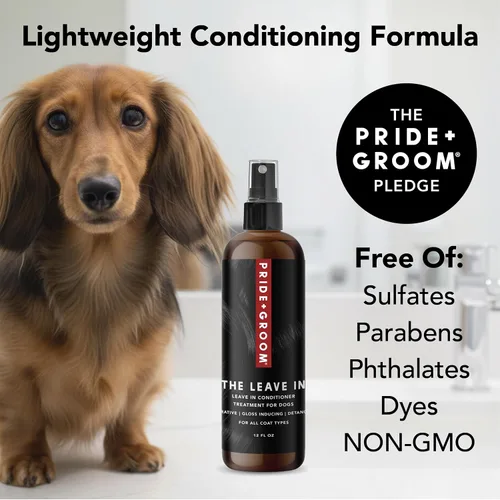 Vista 4 de Pride and Groom The Leave in - Acondicionador y desenredante en aerosol para perros fabricado en Estados Unidos con ingredientes limpios y aroma