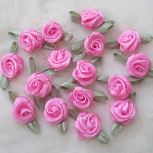Vista 12 de 200 unids/lote mini lazos de cinta rosas flor raso rosetas tela adorno artificial apliques costura artesanía bricolaje hecho a mano decoración